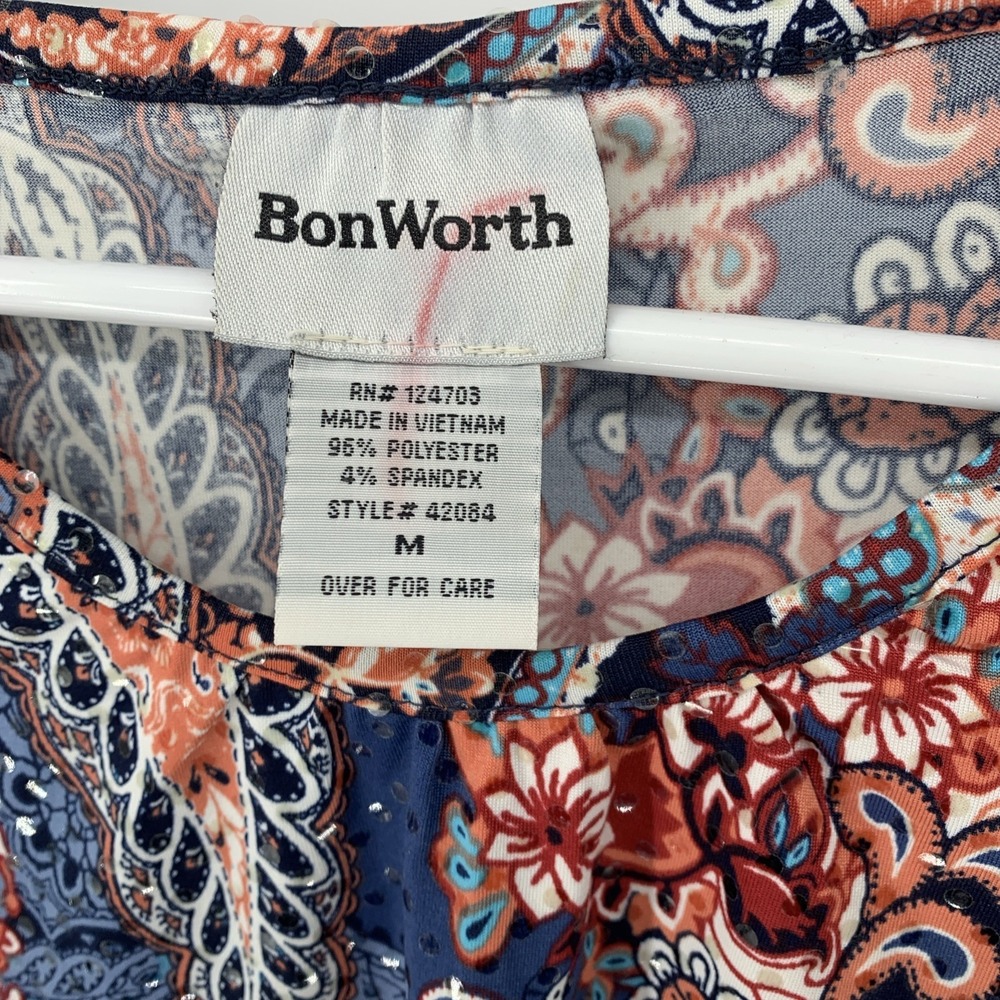 Bon Worth Tops Womens Medium & MP Short Sleeve 3/4 Sequins Pullover Blouse Tops - Picture 4 of 14